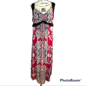 Style & Co dress maxi woman’s pink/black/white wide strap fits like 2X    X-08